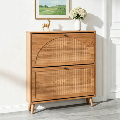 Armoire à chaussures pour le vestibule, range-chaussures cannelé à 2 tiroirs, armoire à chaussures en bois pour le couloir, vestibule, 12 à 16 paires