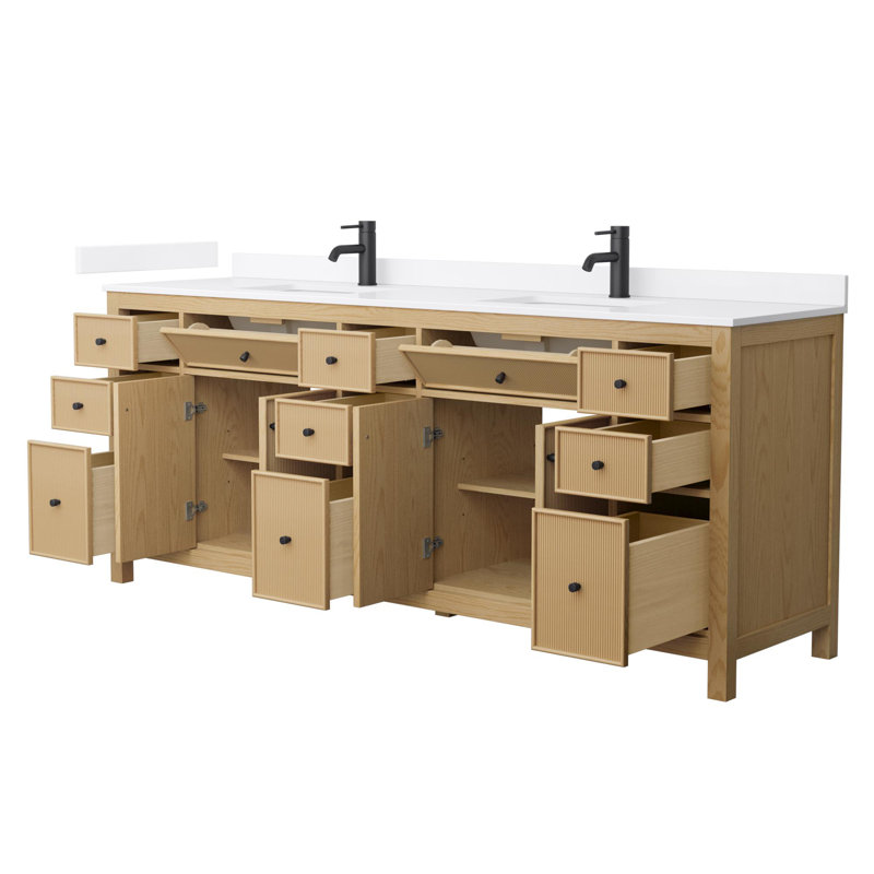 Pendry 84" Freestanding Double Bathroom Vanity with Quartz Top, Matte Black