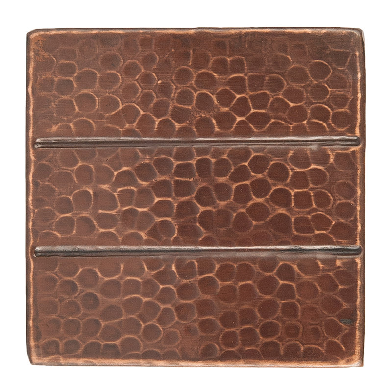 4" x 4" Hammered Copper Tile with Linear Design