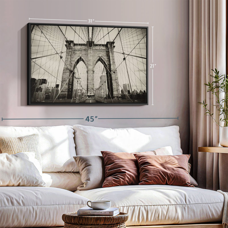 "Art mural pont de Brooklyn monochrome", H 21 po x l 31 po