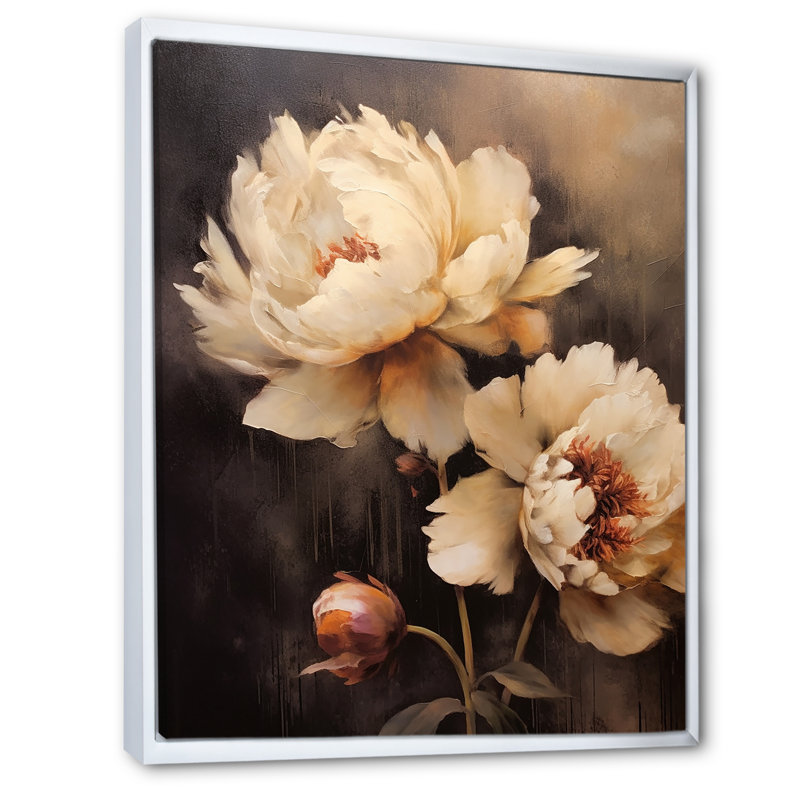Pivoines botaniques rétro dévoilées III, H 40 po x l 30 po x P 1,5 po, Cadre flottant blanc