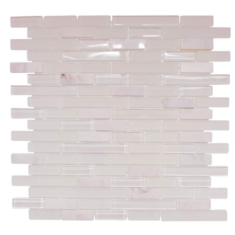 Victory Brick 12" x 12" Glass Mosaic Wall Tile, Carrara