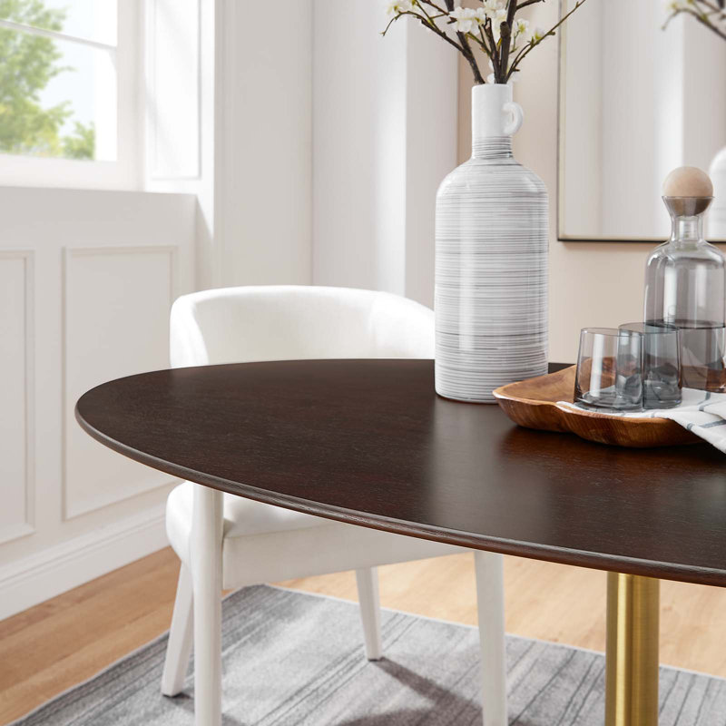 Lippa Dining Table by Modway, Cherry Walnut, Gold, 60" L x 35.5" W