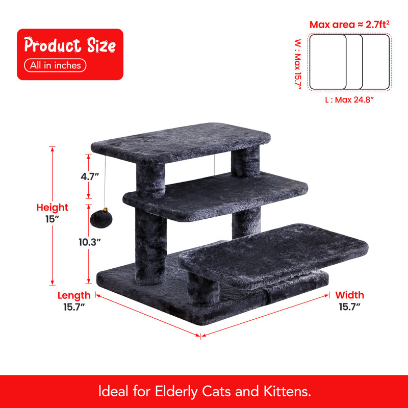 Escalier pour animaux 15 po H, Gris foncé