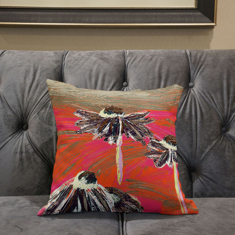  Housse et insert de coussin carré en polyester intérieur / extérieur, 26 po x 26 po, Orange / rose