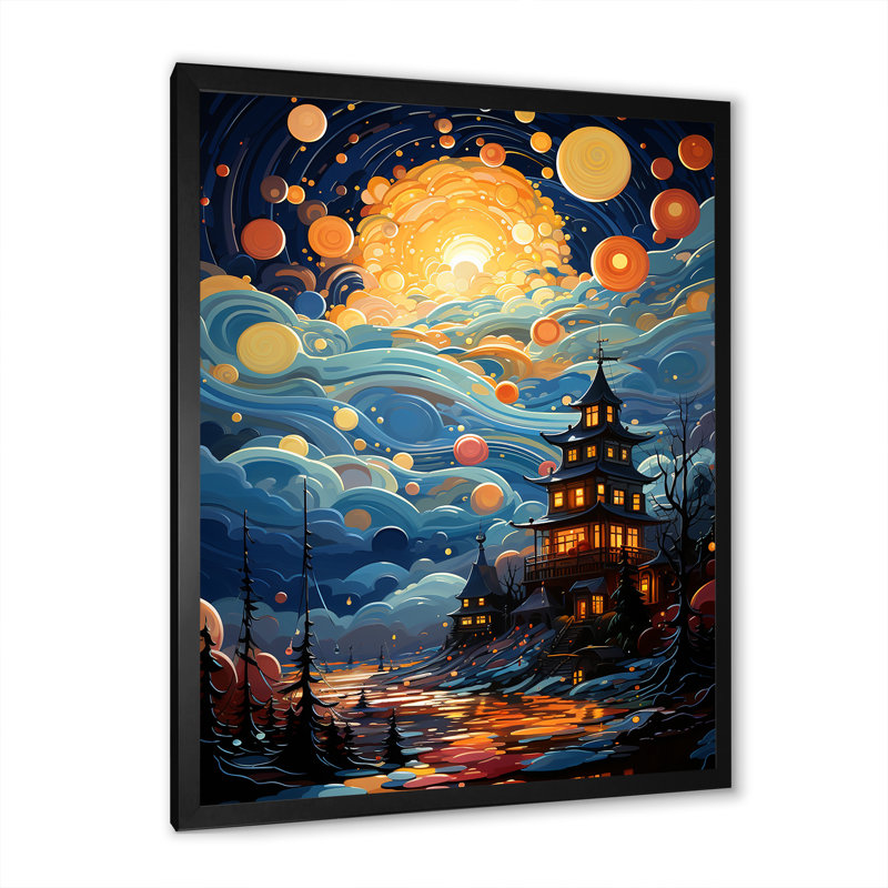 Paysage de château ludique Popart - Décoration murale château_105822, Cadre simple noir, H 32 po x l 16 po x P 1 po