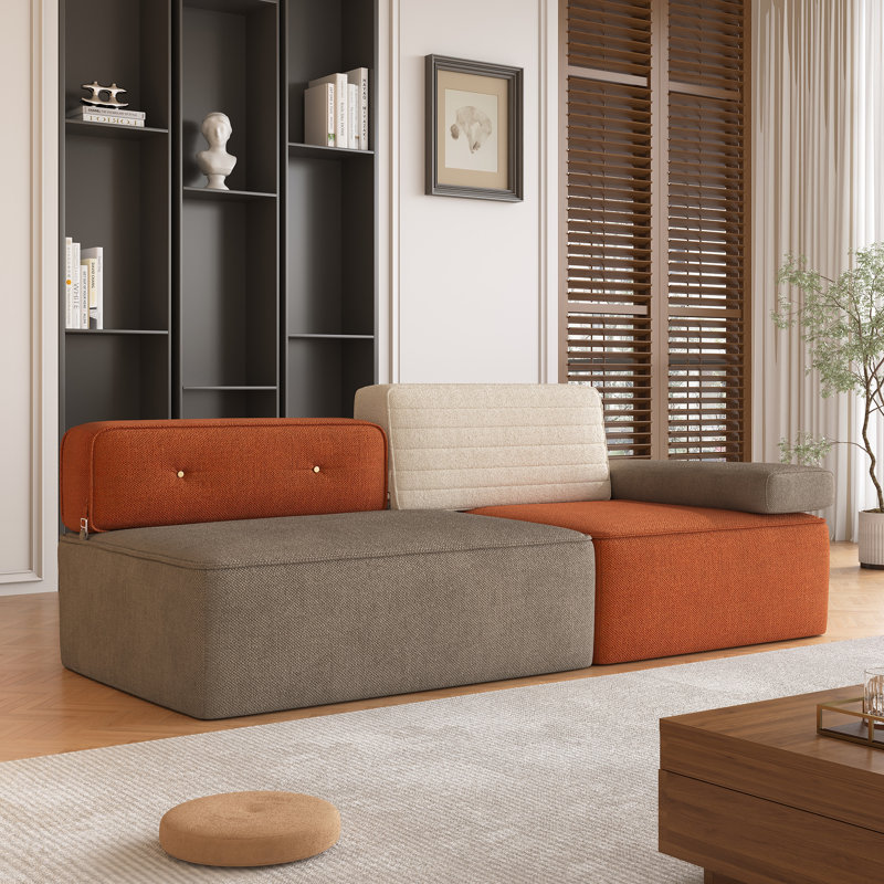 Two-Seater Modular Sofa in Grey and Orange, 200cm Wide for Living Room with Scatter Cushions Fast Dispatch From UK Warehouse – Dispatched Within 2 Days
