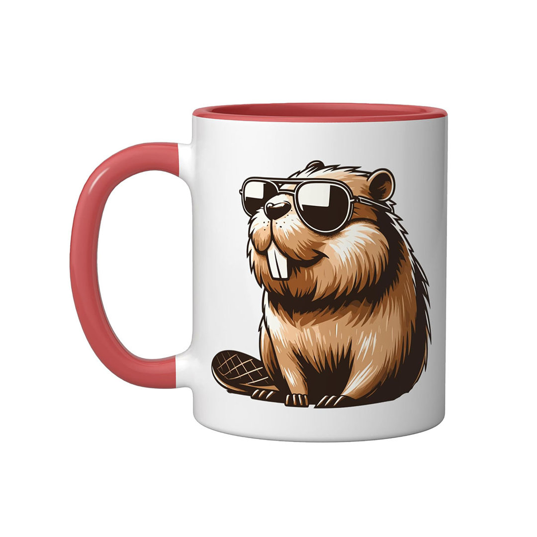 Funny Beaver With Sunglasses Ceramic Mug, Orange/White, 11oz