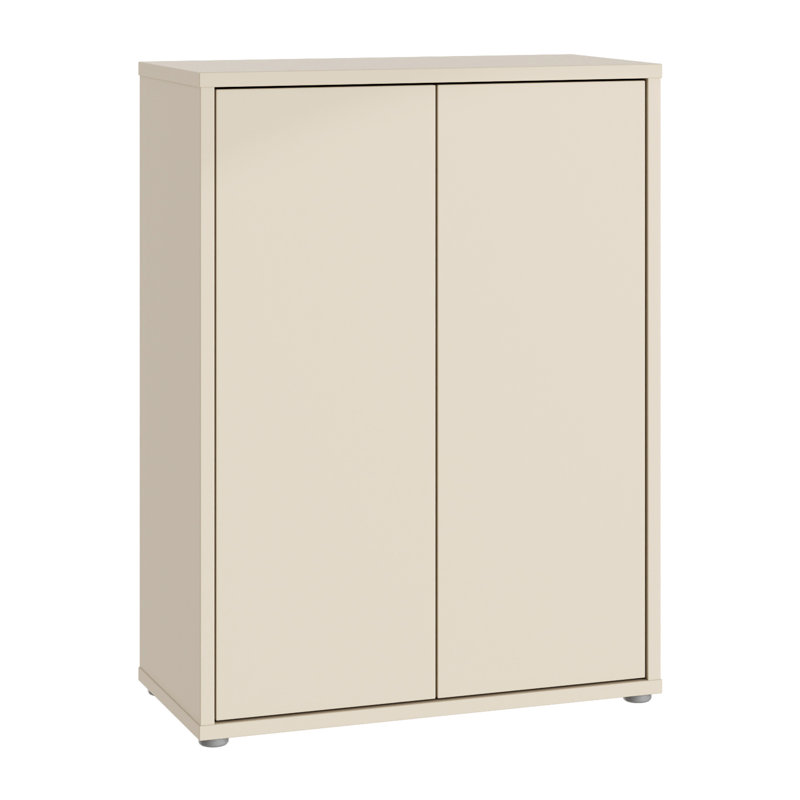 Modern 2-door shoe cabinet, engineered wood, 74.5 cm W x 99.1 cm H x 34.9 cm D, Beige