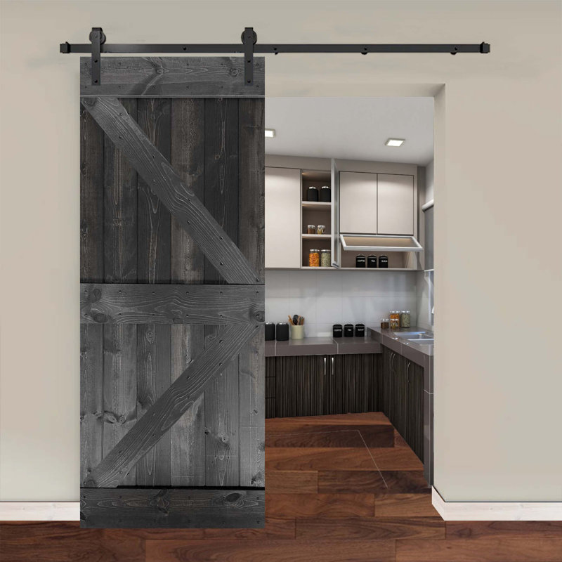 Ensemble de quincaillerie pour porte de grange simple en bois, Gris carbone, 24 po x 84 po
