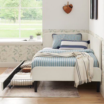 Twin Size Velvet Bed With 2 Storage Drawers And Beige Upholstery, Adjustable For Flexible Space Use, Modern Design, Comfortable Seating Area, Eucalyptus Frame Upholstered Platform Drawers,