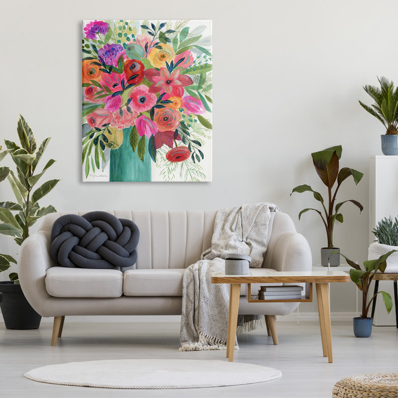 «Au-792», toile «Bold Red & Pink Mixed Bouquet» sur toile par Suzanne Allard, peinture, H 48 po x l 36 po x P 1,5 po