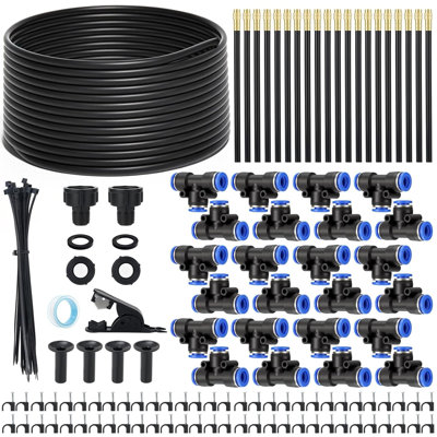 80FT 5/16" Drip Irrigation System,Garden Irrigation Kit with 20pcs 360°Adjustable Bendable Copper Misting Nozzles,Atomizing Watering System for Lawn, Raised Beds,Greenhouse,Outdoor Cooling