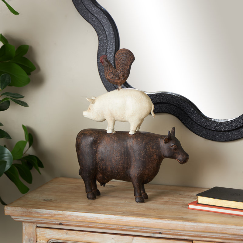 Polystone Stacked Farm Animals Decorative Sculpture, 14" H x 10" W x 3" D, Mocha Brown