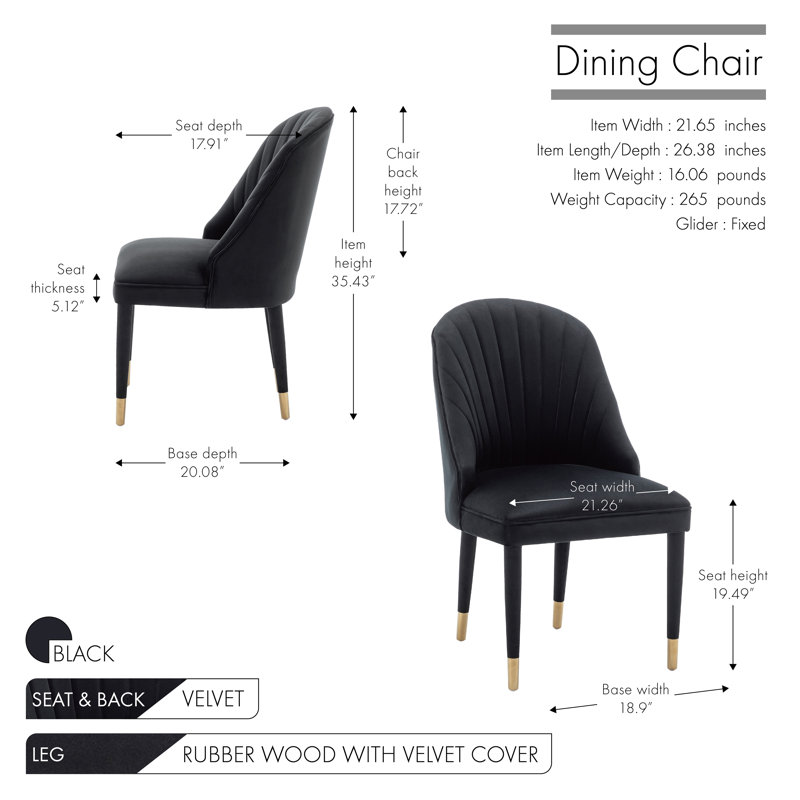 Chaise rembourrée en velours Sudie, Noir