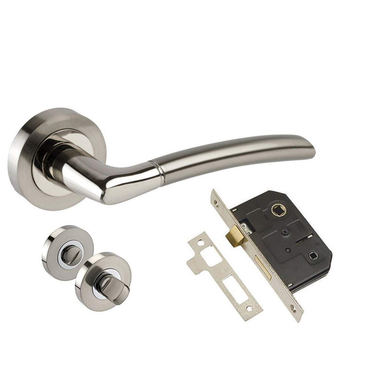 Golden Grace Indiana Style Modern Bathroom Door Handles on Round Rose in Duo Finish