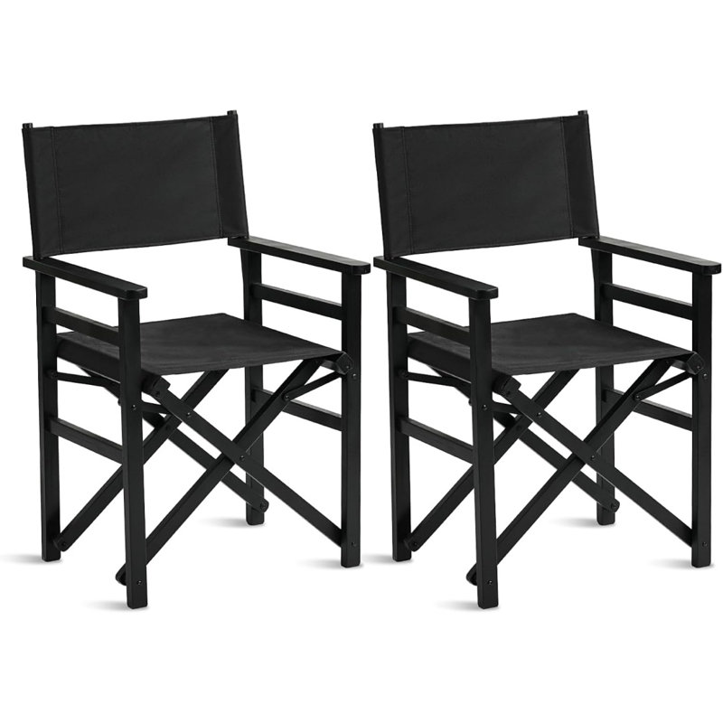 Patio Black Solid Wood Beach Chair Set (Set Of 2), Black, Black