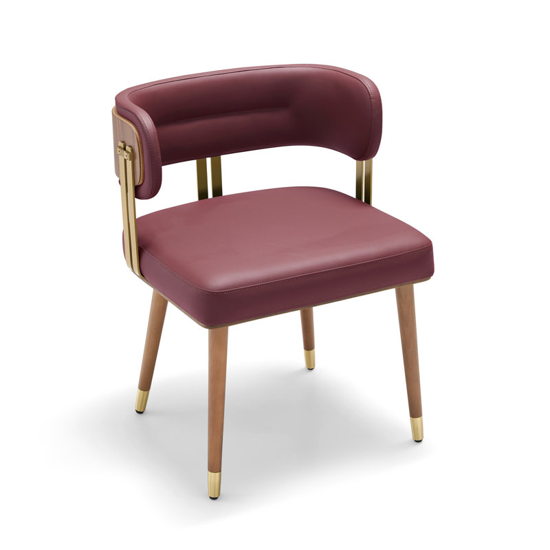  Walnut Leather Dining Chair - Modern Upholstered Kitchen Chair with High-Resilience Foam Cushion, Stainless Steel Gold Frame for Dining Room, Easy Assembly