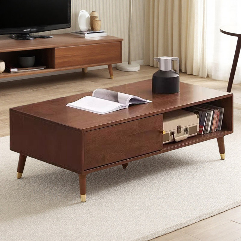 Table basse simple et moderne rétro, 17.32" H x 39.37" L x 19.68" W, Brun noyer