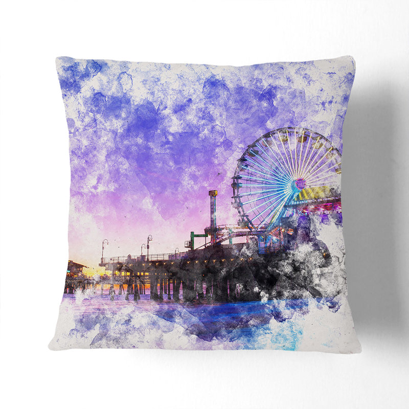 Santa Monica Pier Fairground Cushion with Filling, 40cm H x 40cm W x 15cm D