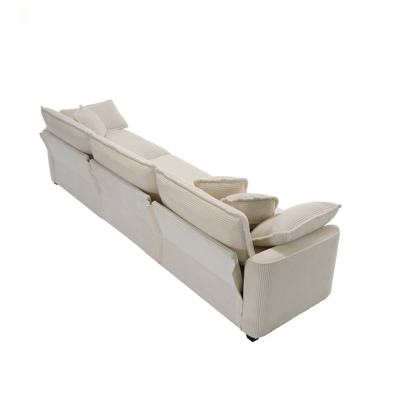Ensemble de canapé de salon moderne en tissu 2 pièces, 2 canapés 2 places et 1 canapé 3 places, ensemble de 3 canapés rembourrés avec coussins et coussins confortables, tissu velours côtelé beige clair