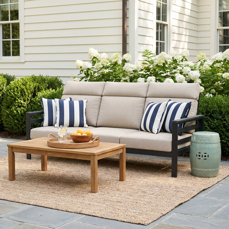 Townsend Metal Outdoor Sofa With Sunbrella Cushion, Cast Silver, Gray