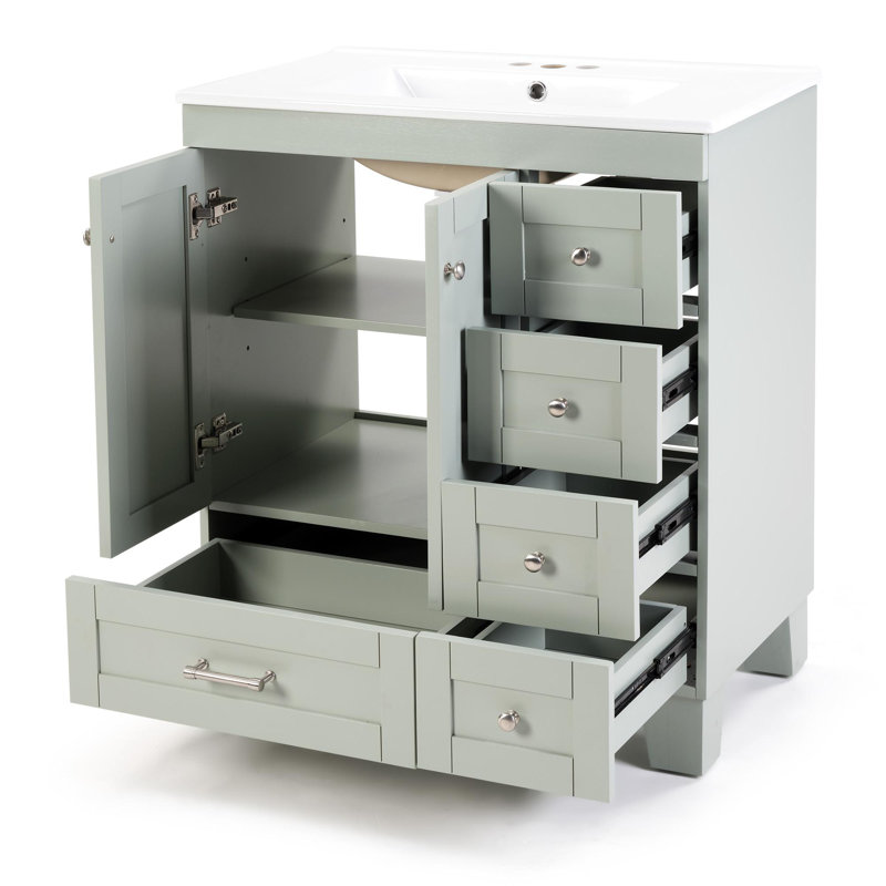 Meuble-lavabo de salle de bain avec tiroirs à fermeture en douceur, Gris / Argent