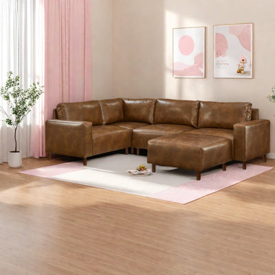 Canapé modulaire de luxe, cuir PU respirant, canapé brun moderne