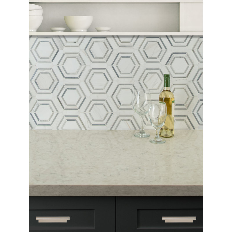Lattice Fog Geometric 11 in. x 13 in. Polished Marble Mosaic Floor and Wall Tile, Lattice Fog