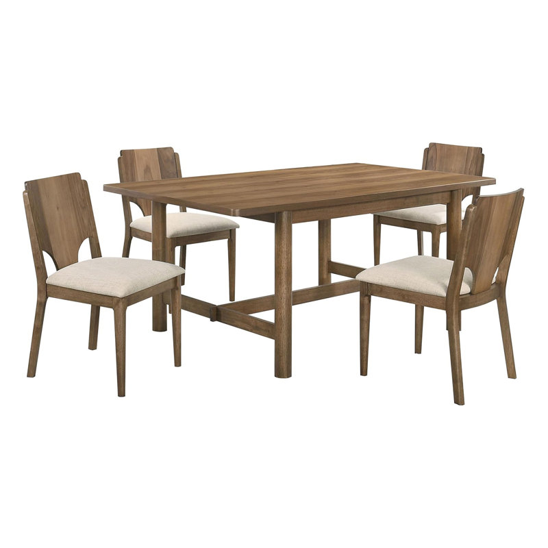 Ensemble de table de salle à manger 5 pièces rectangulaire en bois avec siège rembourré en noyer et beige, 5