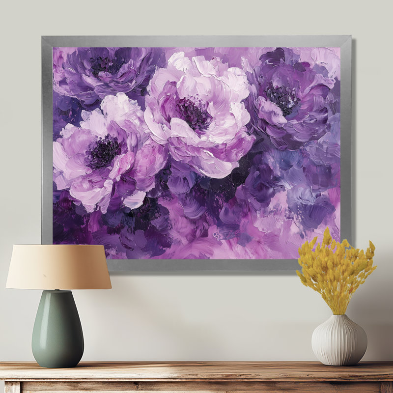 Pivoines mauves, danse de l'élégance III - pivoines, art mural, H 30 po x l 40 po, Cadre flottant doré