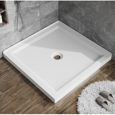 36"X36" Shower Base 3.3" Height Anti-Slip Acrylic Center Drain Double Threshold Shower Basin In White