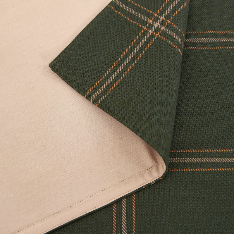 Windowpane Plaid Classic Modern Rustic Cotton Comforter Set, Green/Orange, Queen Comforter + 2 Standard Shams