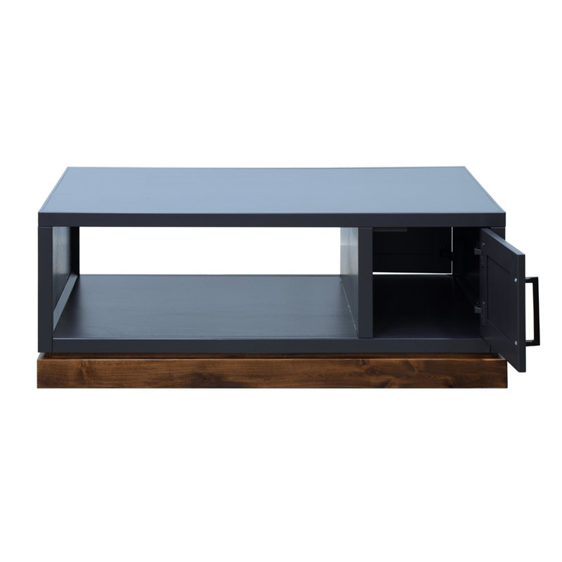 Table basse Nora 48 po, aucun assemblage requis, denim bleu et finition whisky, Bleu / bois