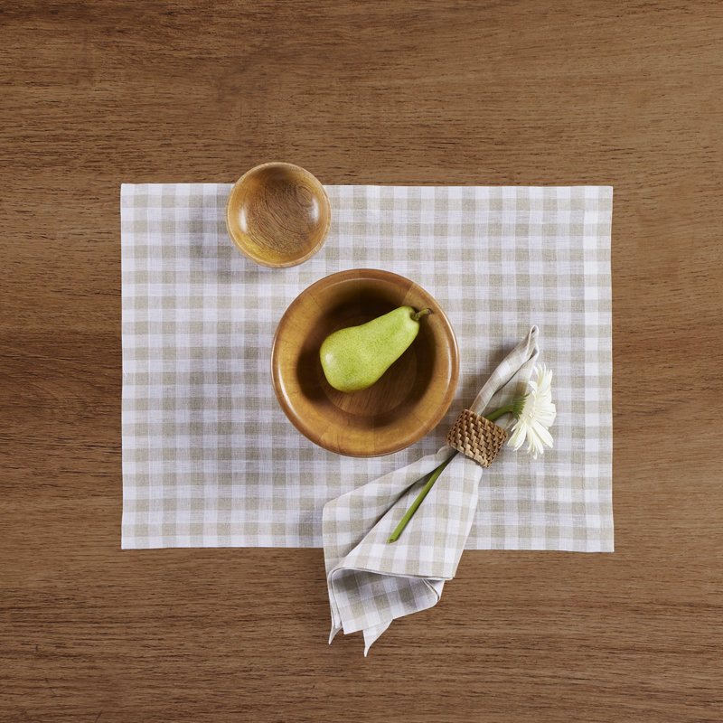 Natural Gingham Check Linen Dinner Napkins Set of 4