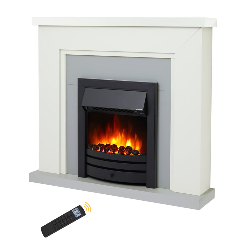 Castleton Fires & Fireplaces 110cm W Electric Fireplace with 6824.28 BTU, White/Grey/Black