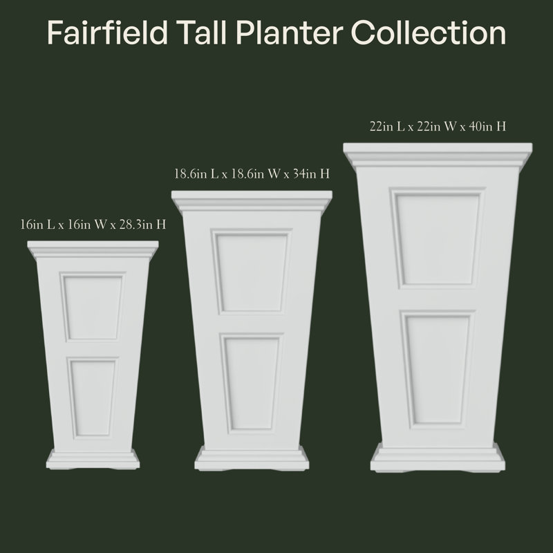 Anastasiya Tall Resin Planter with Water Reservoir, Black, 40" H x 22" W x 22" D