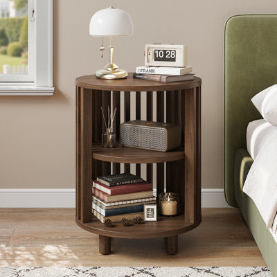 Yeva 19.7" Mid Century Modern Nightstand, Round Bedside Table With Open Shelf