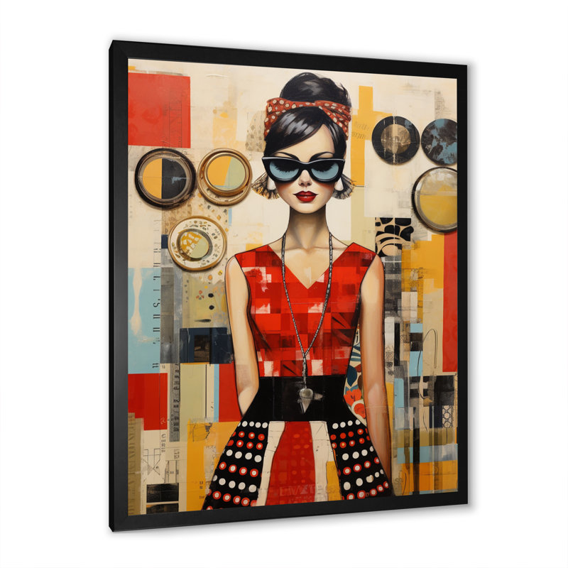 Mid Century Retro Woman Portrait V - Abstract Midcentury, art mural encadré, Cadre photo noir, H 20 po x l 12 po x P 1 po