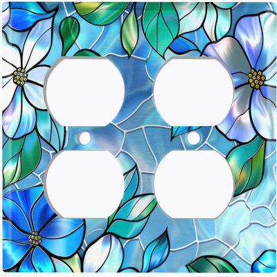 Couvercle de plaque d'interrupteur en métal; Rectangle 2 bandes US standard - Image de vitrail fleurs tropicales