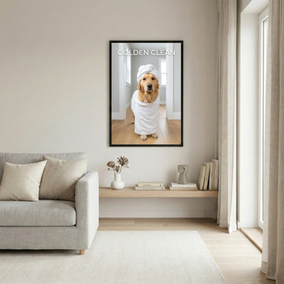 Golden Retriever In Towel And Turban Canvas Wrapped Wall Art For Bathroom Or Living Room Decor