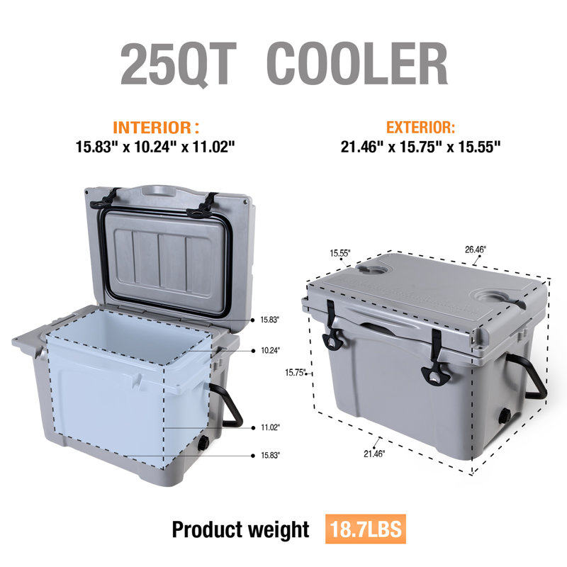 Glacière rigide isolée de 25 pintes pour une utilisation extérieure prolongée. Garder le froid jusqu'à 5 jours, résistant aux chocs, design antidérapant, idéal pour les aventures en plein air. Capacité de 30 canettes, performante et prise en main confortable.