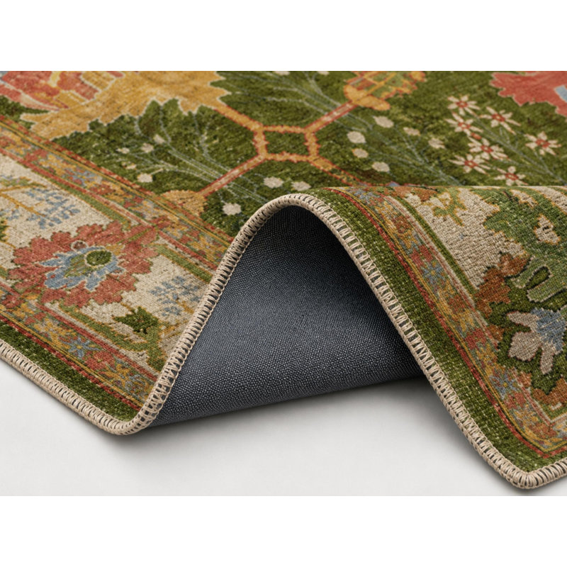 Colomiers Moroccan Green Machine Woven Cotton Polyester Area Rug, Runner 2'8" x 9'9"