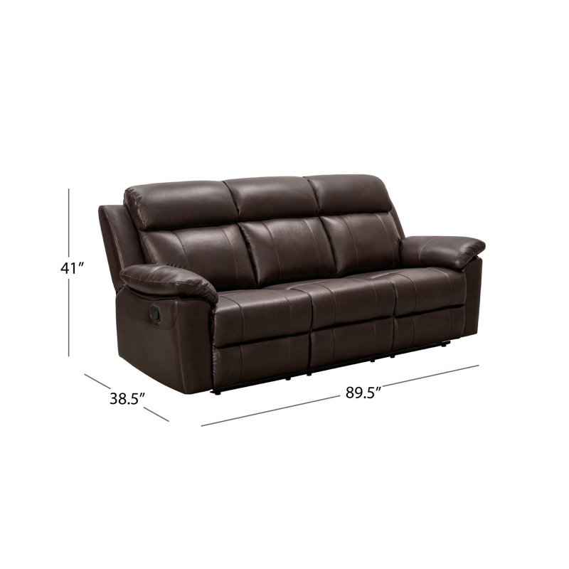 Avalee 89.5" Upholstered Manual Reclining Sofa, Brown Genuine Leather