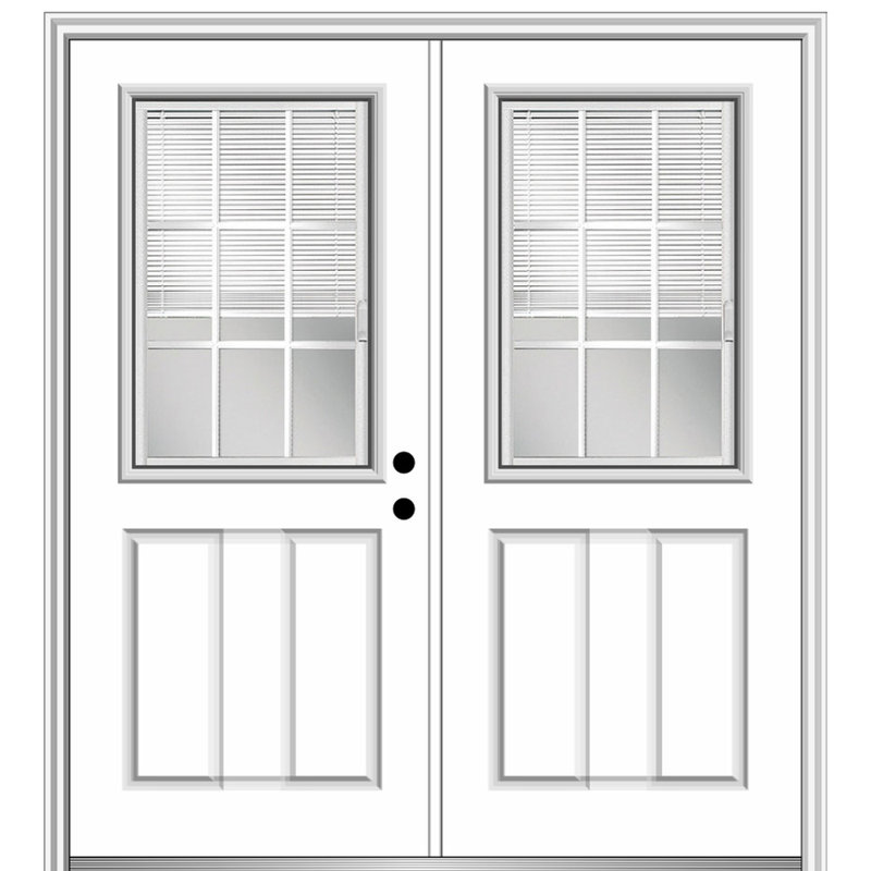 Porte d'entrée pré-suspendue en fibre de verre apprêtée, H 81,75 po x l 74 po x P 4,56 po, S'ouvre à gauche vers l'intérieur