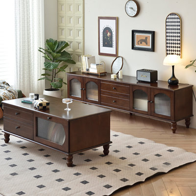 Rubberwood TV Stand and Coffee Table Set