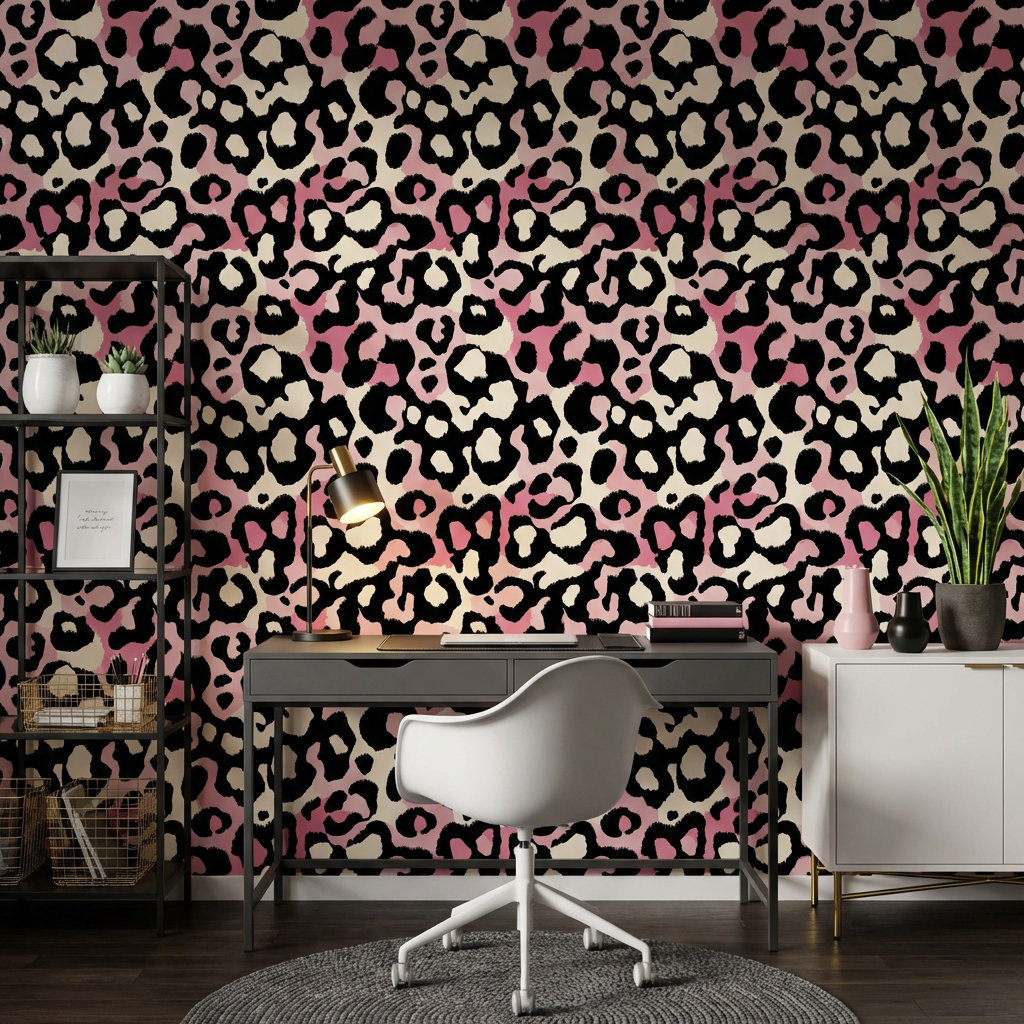 Wrought Studio Leopard Wallpaper Black Peel And Stick Pink Wall Mural ...