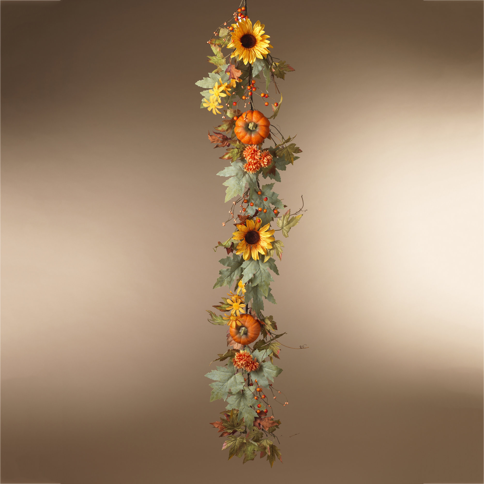 Autumn Harvest Garland With Pumpkin And Berry Accents