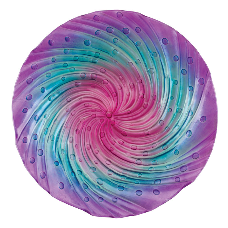18" Purple Glass Birdbath with Decorative Stand