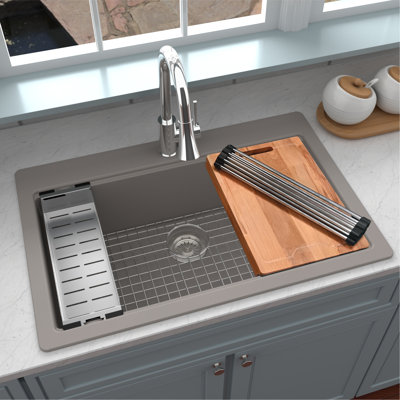 Karran Quartz 33'' X 22'' Single Bowl Drop-in Workstation Kitchen Sink